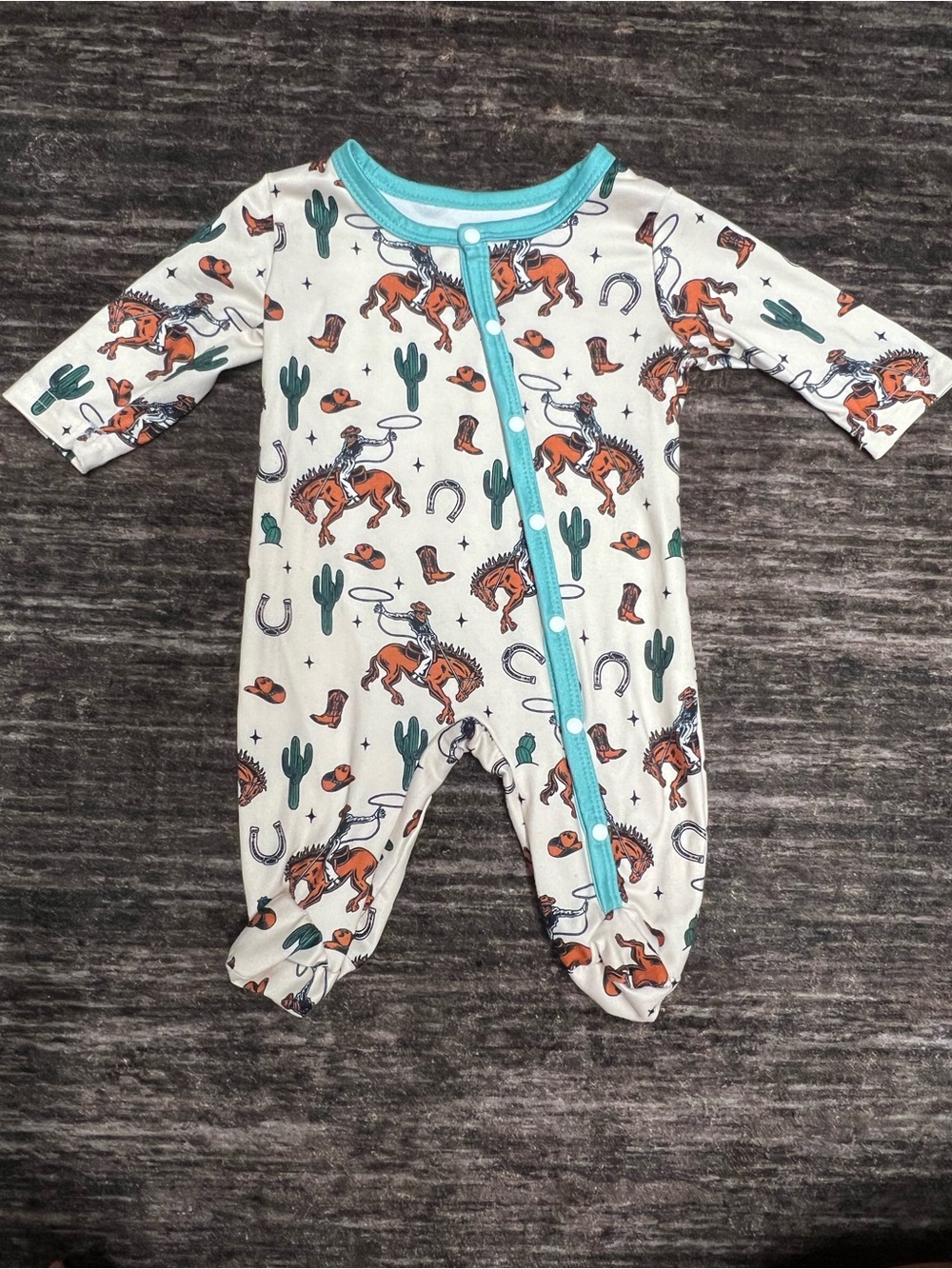 Baby Cowboy Print Footed One-Piece - 0-3 months